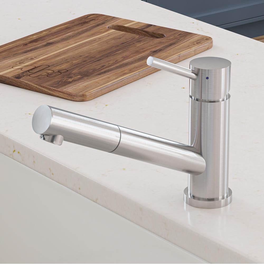 Alfi Trade Solid Brushed Stainless Steel Pull Out Single Hole Kitchen Faucet