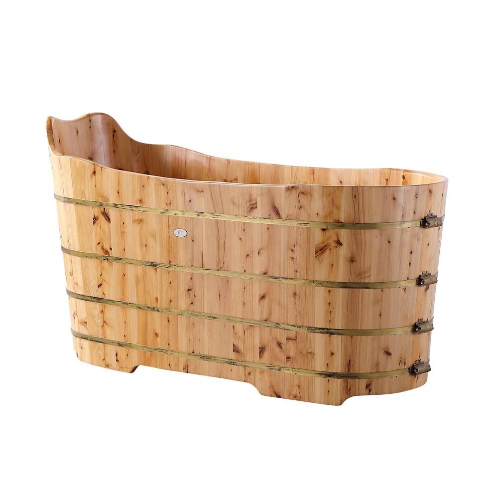 Alfi Trade 59'' Free Standing Cedar Wood Bathtub with Bench