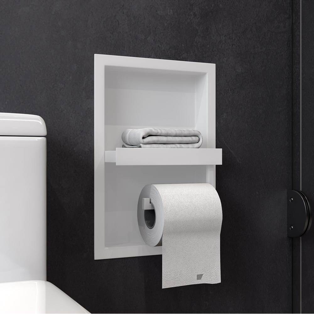 Alfi Trade White Matte Stainless Steel Recessed Shelf / Toilet Paper Holder Niche
