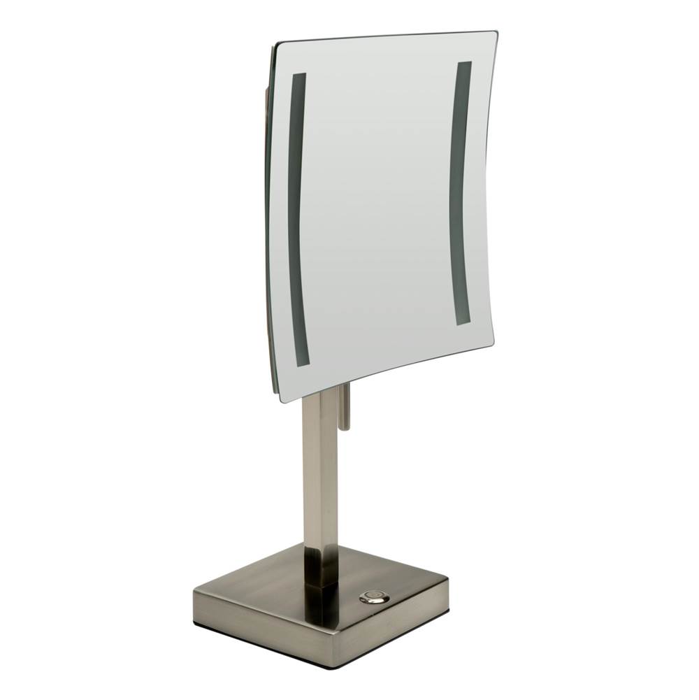 Alfi Trade Brushed Nickel Tabletop Square 8'' 5x Magnifying Cosmetic Mirror with Light