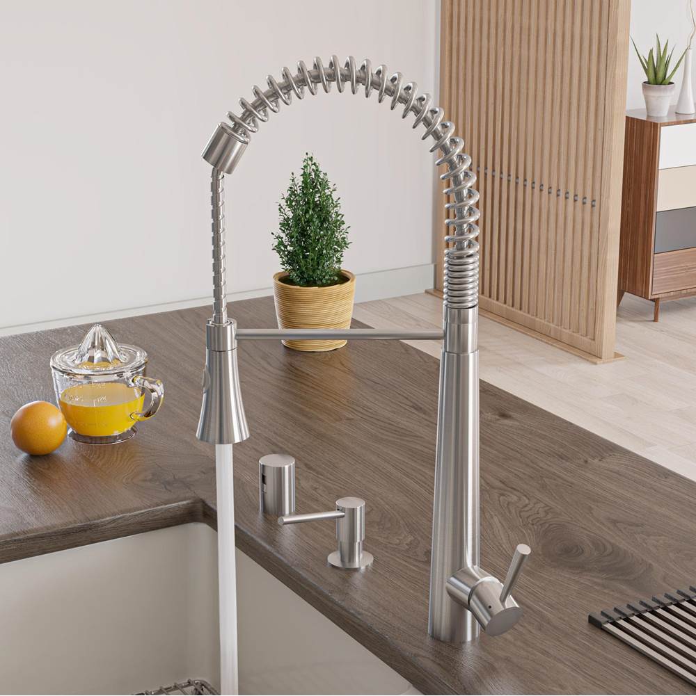 Alfi Trade Solid Stainless Steel Commercial Spring Kitchen Faucet with Pull Down Shower Spray