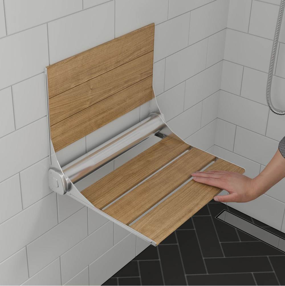 Alfi Trade 17' Folding Teak Wood Shower Seat Bench with Backrest