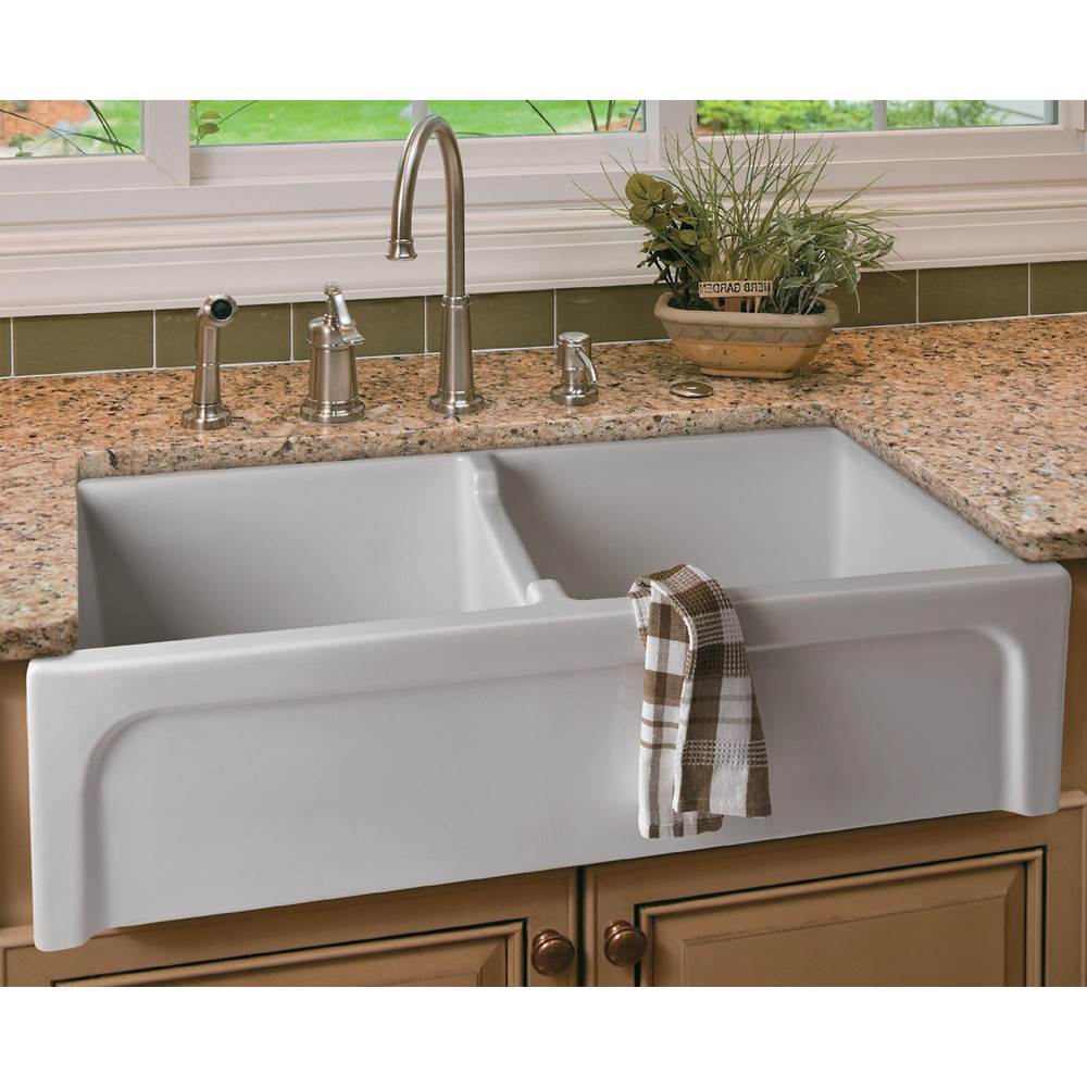 Alfi Trade 39'' White Arched Apron Thick Wall Fireclay Double Bowl Farm Sink