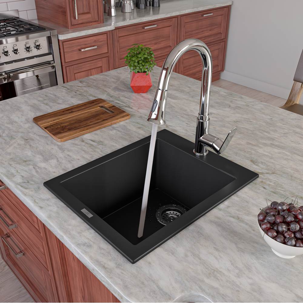 Alfi Trade Black 17'' Drop-In Rectangular Granite Composite Kitchen Prep Sink