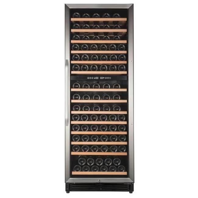 Avanti Elite Series Dual Zone148 Bottle Wine Cooler Rollout Wood Shelves Reversible Double-Glass Door with Stainless Trim