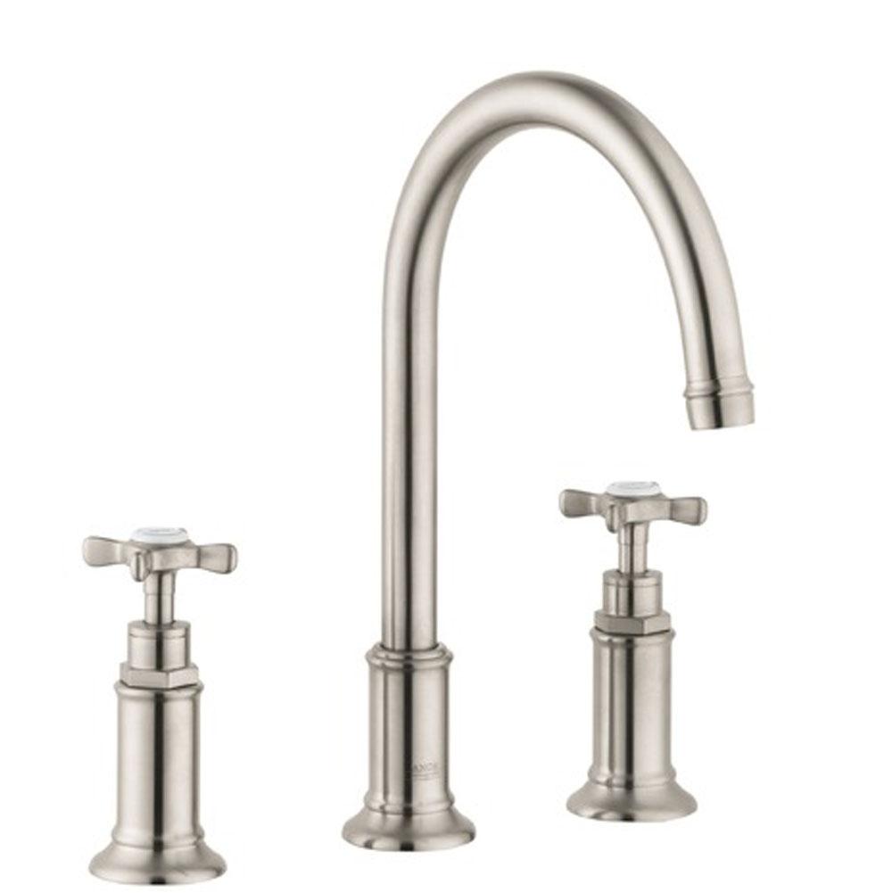 Axor Montreux Widespread Faucet 180 with Cross Handles and Pop-Up Drain, 1.2 GPM in Brushed Nickel