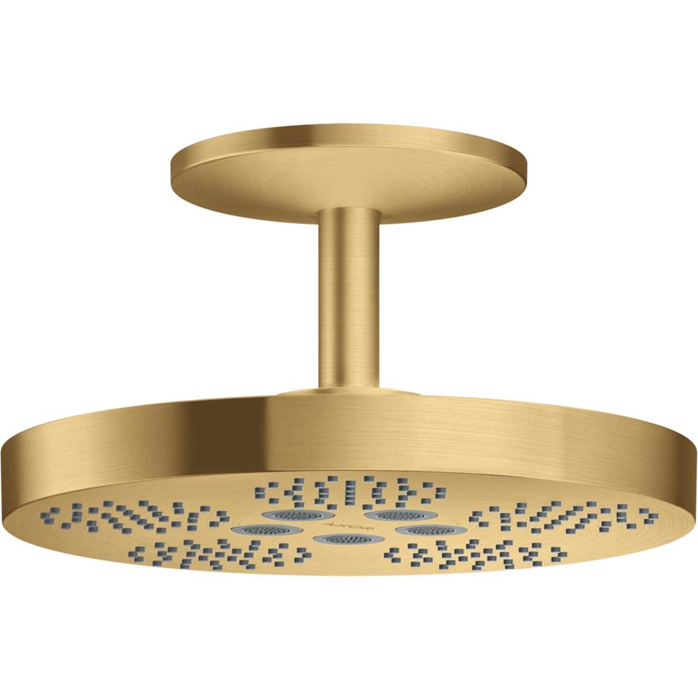 Axor ONE Showerhead 280 2-Jet with Ceiling Mount Trim, 2.5 GPM in Brushed Gold Optic
