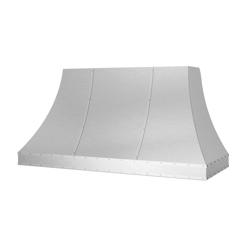 BlueStar 48'' Sahara Curved Sides Wall Hood With Brushed Stainless Strapping And Rivets.