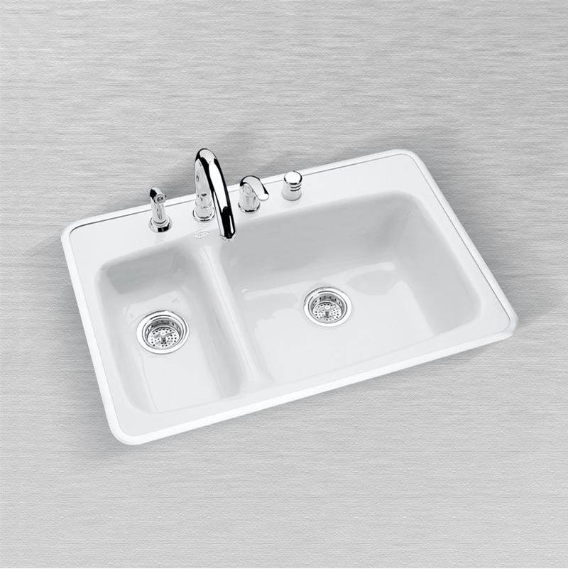 Ceco 32 x 21 x 9 High-Low Double Bowl - Tile or Rim Mount