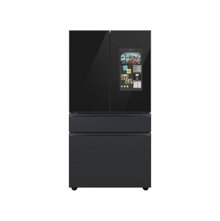 Samsung Bespoke Smart French 4-Door Refrigerator, Family Hub in Charcoal Glass Top and Matte Black Steel Middle and Bottom Panels, 23 cu-ft