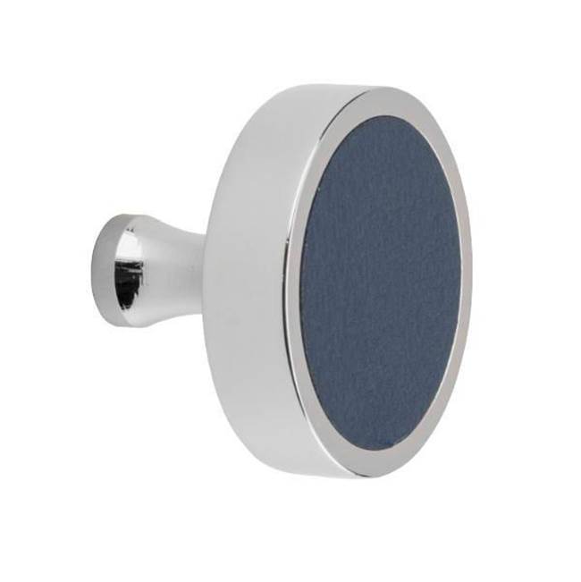 Colonial Bronze Leather Accented Round Cabinet Knob With Flared Post, Matte Satin Brass x Shagreen White Leather