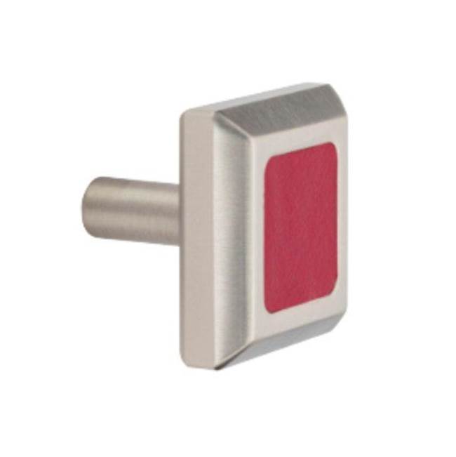 Colonial Bronze Leather Accented Square, Beveled Cabinet Knob With Straight Post, Satin Chrome x Shagreen White Leather