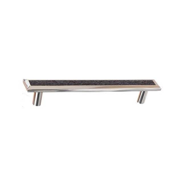 Colonial Bronze Leather Accented Rectangular, Beveled Appliance Pull, Door Pull, Shower Door Pull With Straight Posts, Antique Satin Brass x Shagreen Gris Ligero Leather