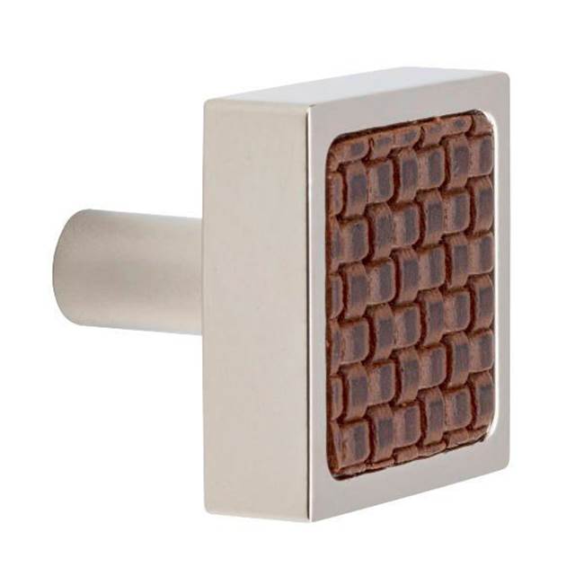 Colonial Bronze Leather Accented Square Cabinet Knob With Straight Post, Polished Chrome x Royal Hide Dead White Leather