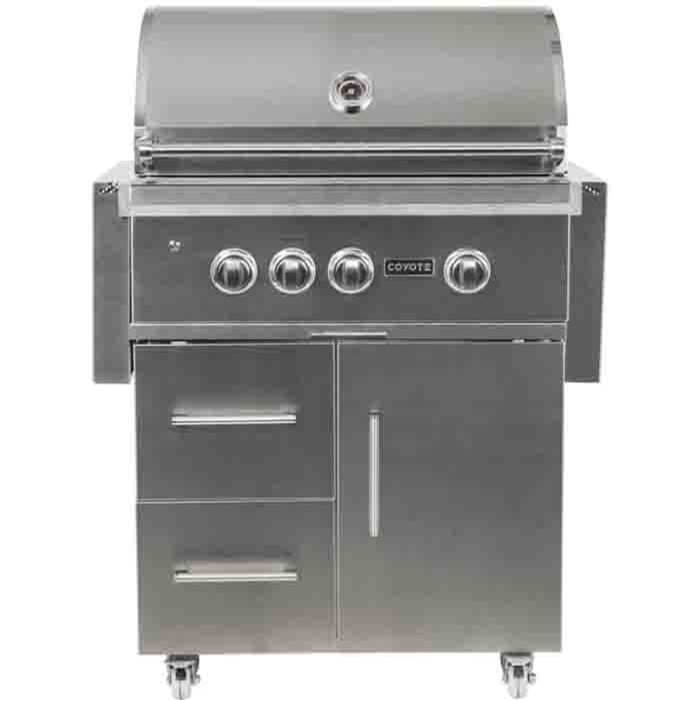 Coyote Outdoor Living Coyote 30'' Grill On Cart; LED Lights, Infinity Burners, Ceramic Heat Grids, LP Gas