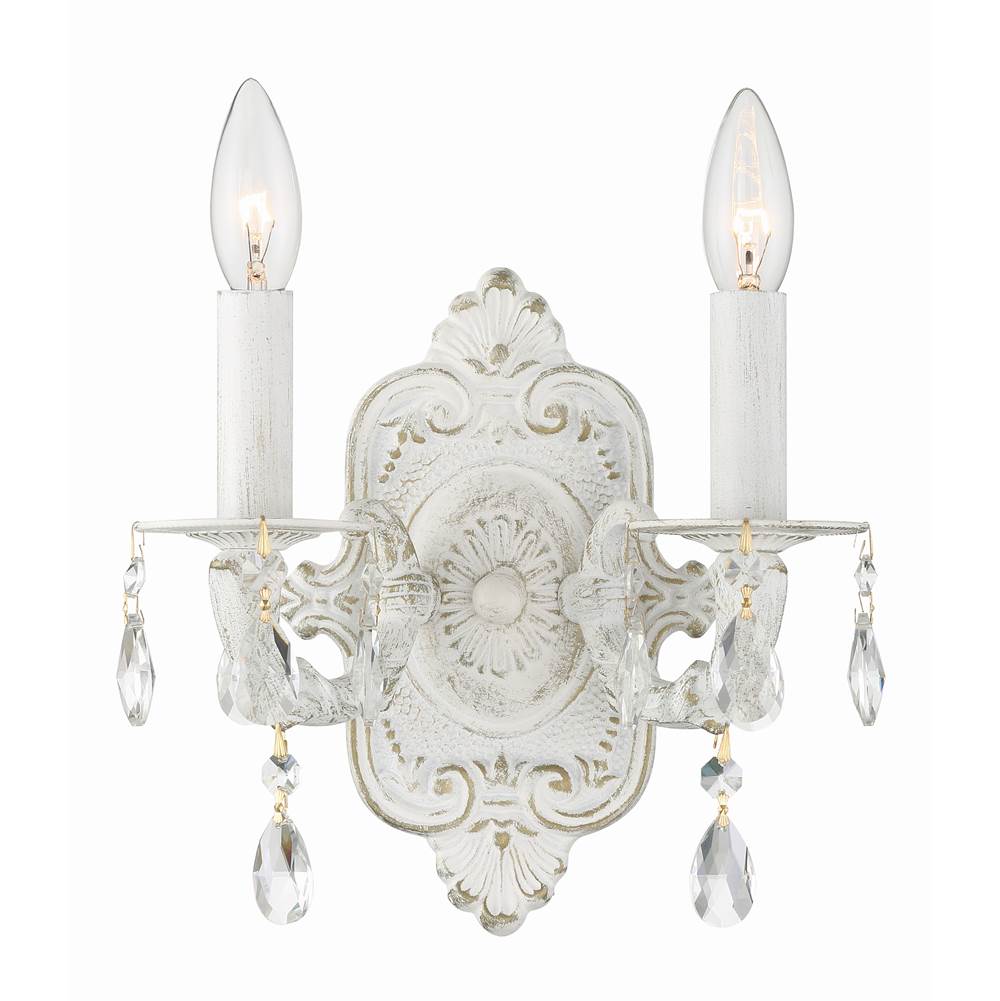 Crystorama Paris Market 2 Light Swarovski Strass Crystal Antique White Sconce
