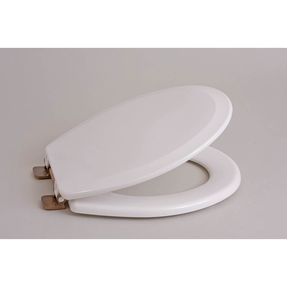 Centoco Deluxe Wood Toilet Seat, Closed Front With Cover, Oil Rubbed Hinges, White, Regular Bowl