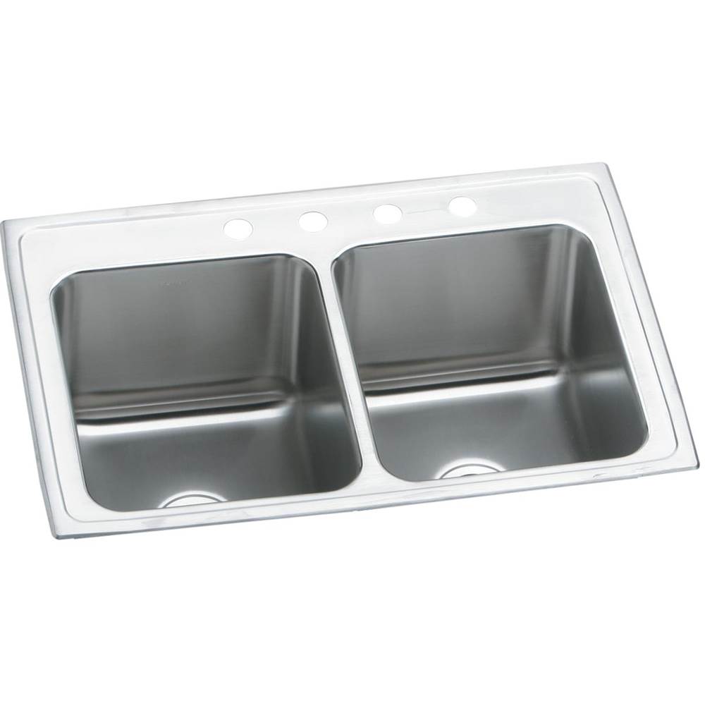 Elkay Lustertone Classic Stainless Steel 25'' x 19-1/2'' x 10-1/8'', 4-Hole Equal Double Bowl Drop-in Sink