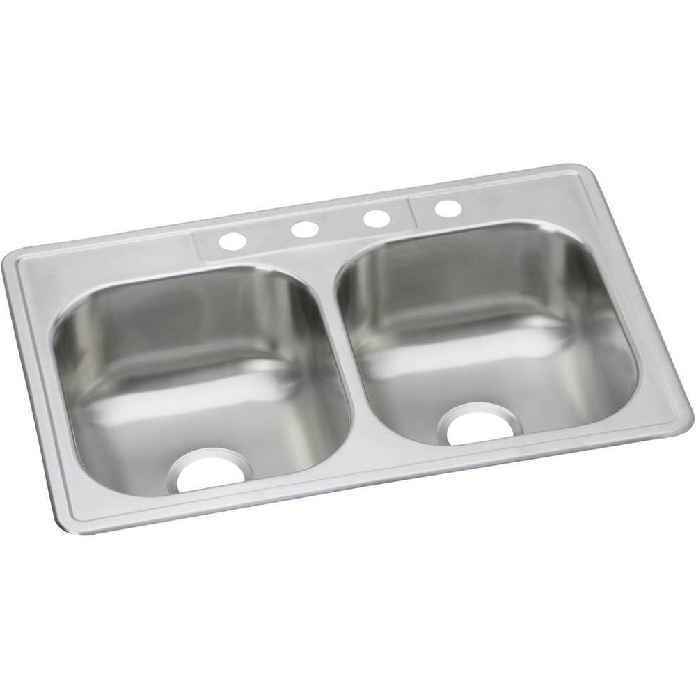 Elkay Dayton Stainless Steel 33'' x 22'' x 8-1/16'', 2-Hole Equal Double Bowl Drop-in Sink