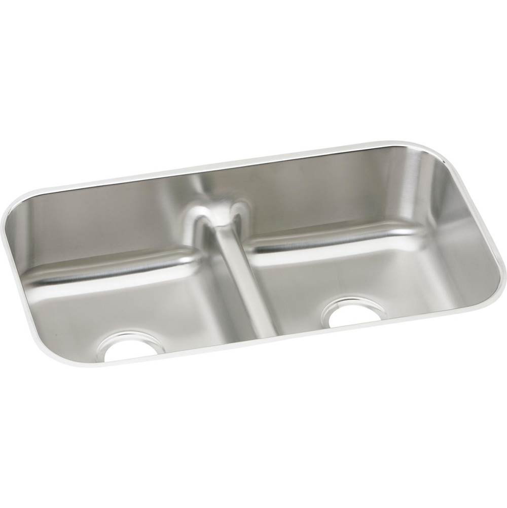 Elkay Lustertone Classic Stainless Steel 32-1/2'' x 18-1/8'' x 8'', Equal Double Bowl Undermount Sink with Aqua Divide