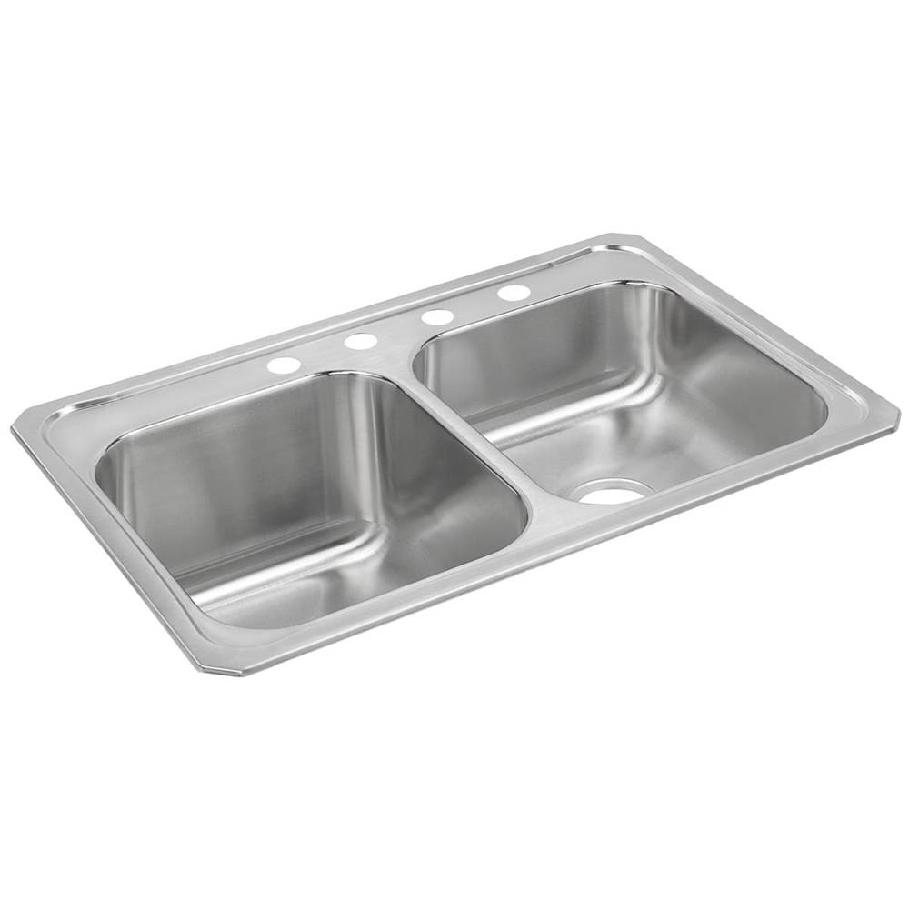 Elkay Celebrity Stainless Steel 33'' x 22'' x 10-1/4'', 0-Hole Equal Double Bowl Drop-in Sink with Right Small Bowl