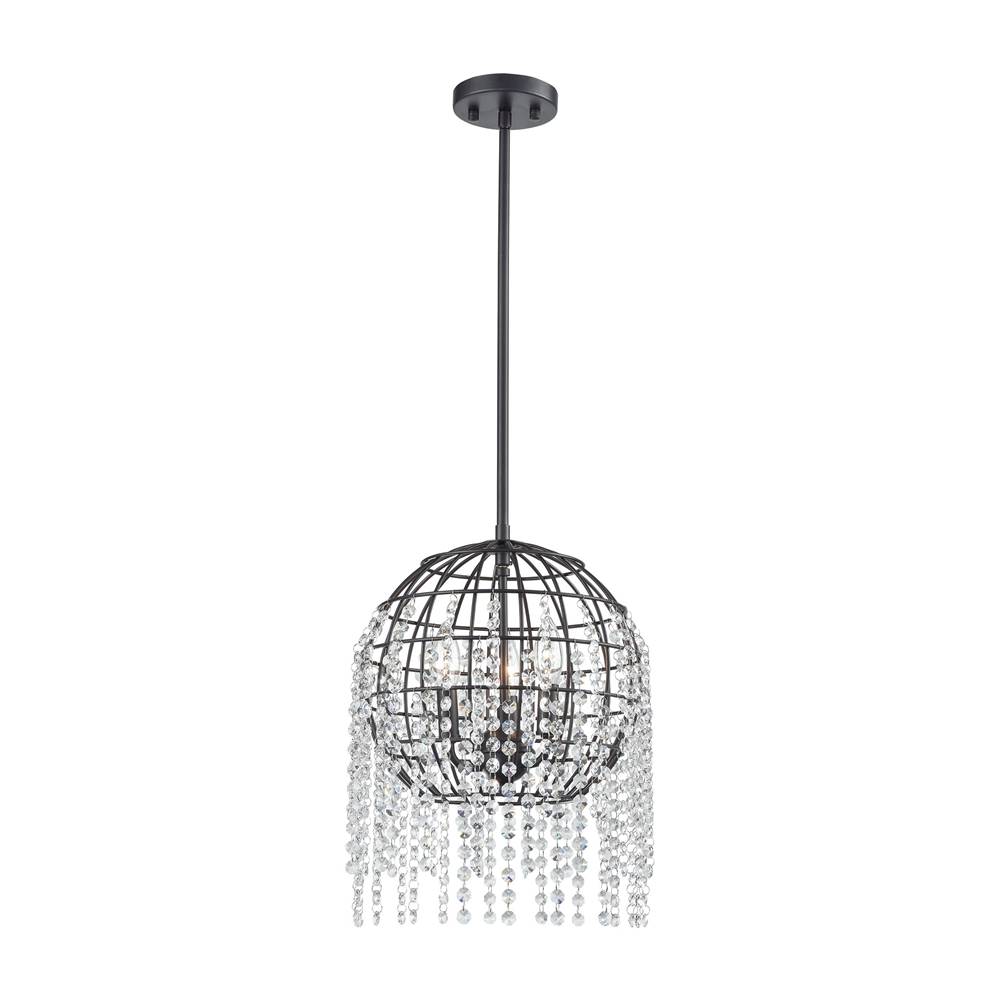 Elk Lighting Yardley 3-Light Pendant in Oil Rubbed Bronze With Wire Cage and Clear Crystal
