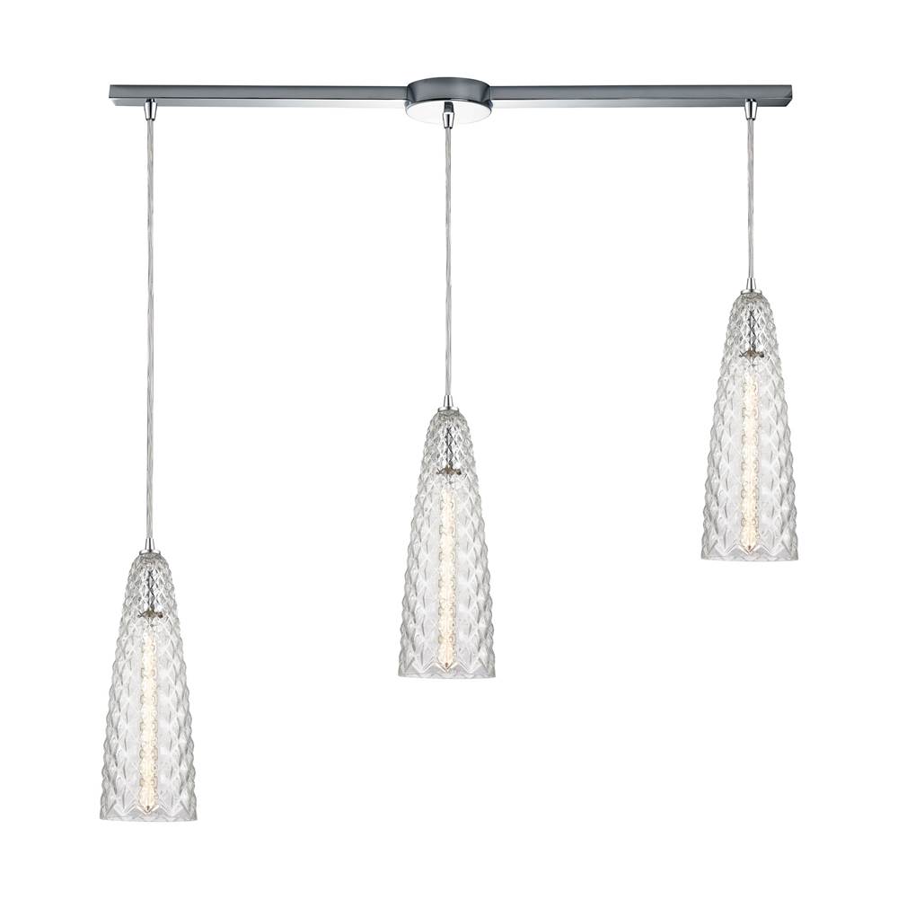 Elk Lighting Glitzy 3-Light Linear Mini Pendant Fixture in Polished Chrome with Clear Glass