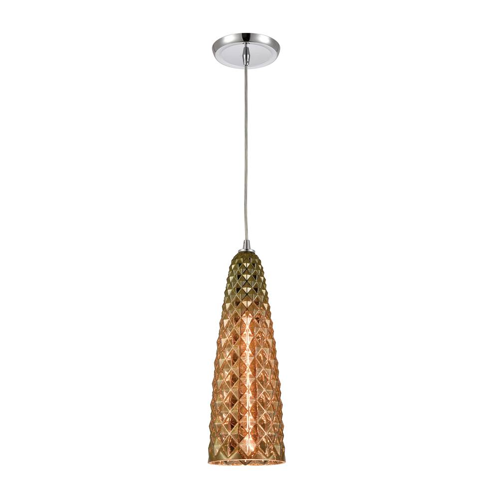Elk Lighting Glitzy 1-Light Mini Pendant in Polished Chrome With Golden Bronze Plated Glass