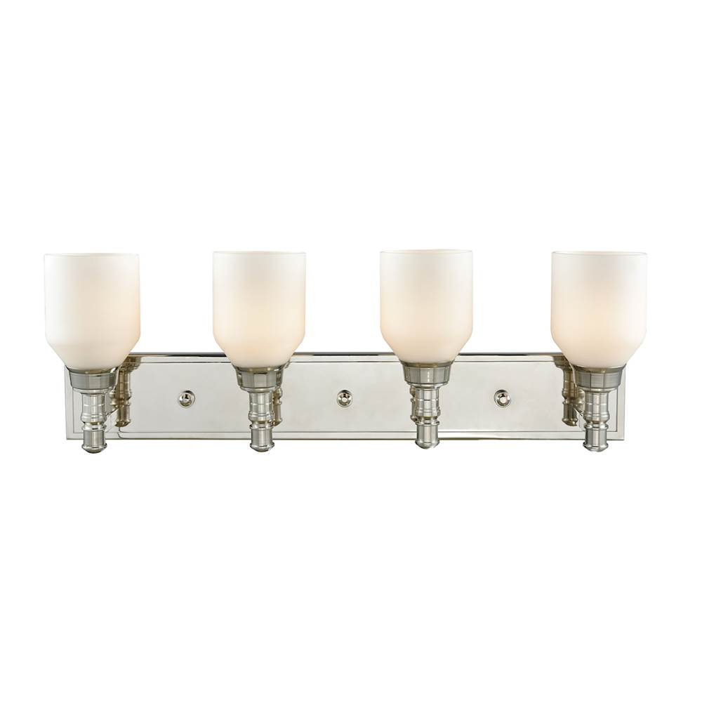 Elk Lighting Baxter 4-Light Vanity Lamp in Polished Nickel With Opal White Glass