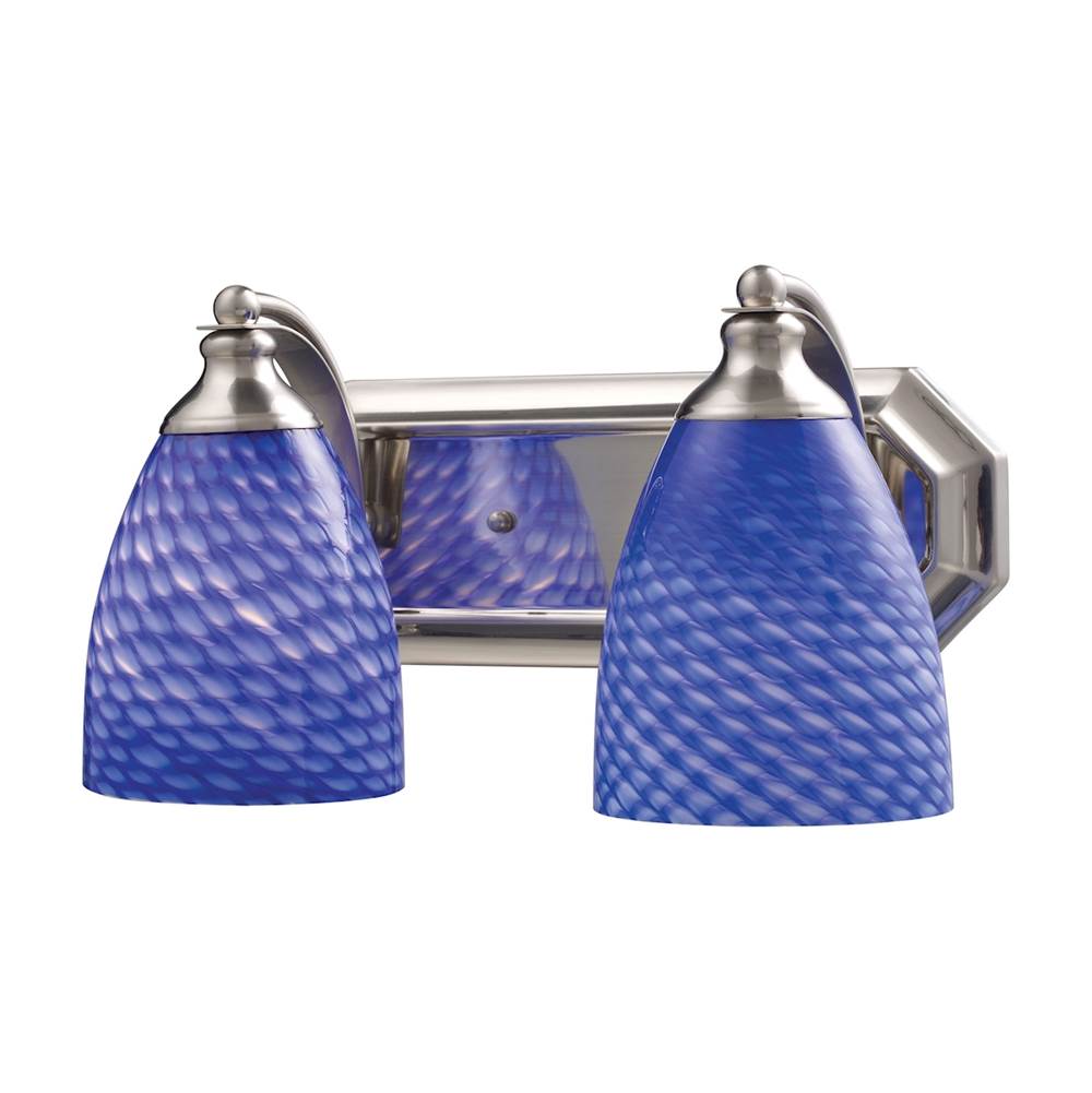 Elk Lighting Mix-N-Match Vanity 2-Light Wall Lamp in Satin Nickel with Sapphire Glass