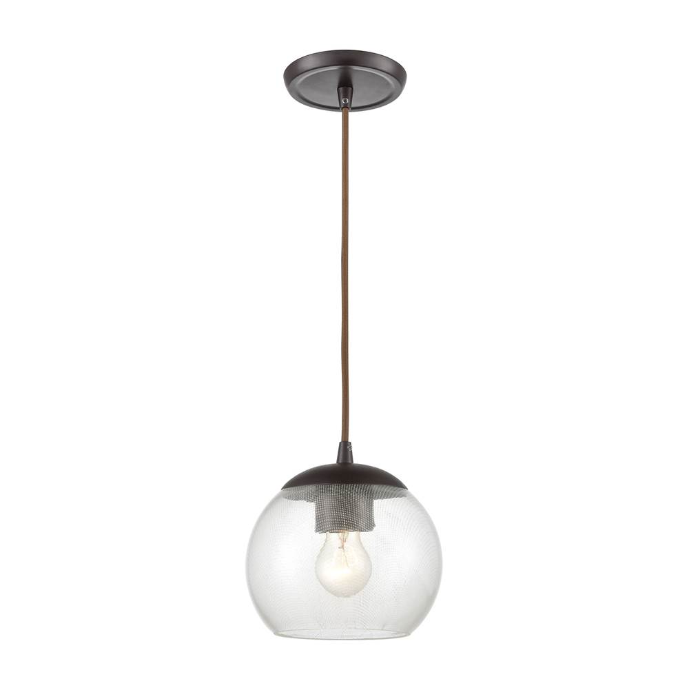 Elk Lighting Kendal 1-Light Mini Pendant in Oil Rubbed Bronze With Patterned Clear Glass