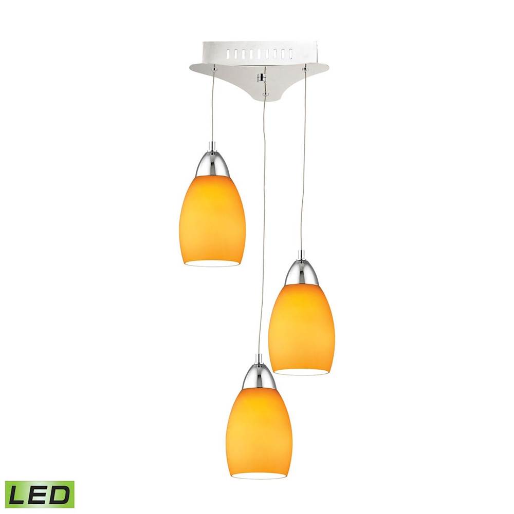 Elk Lighting Buro Triple LED Pendant Complete With Yellow Glass Shade and Holder