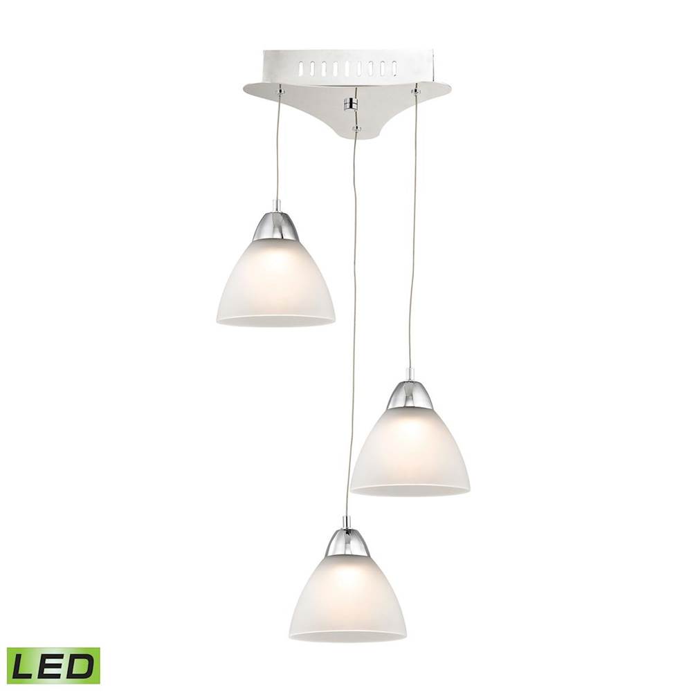 Elk Lighting Piatto Triple LED Pendant Complete With White Glass Shade and Holder