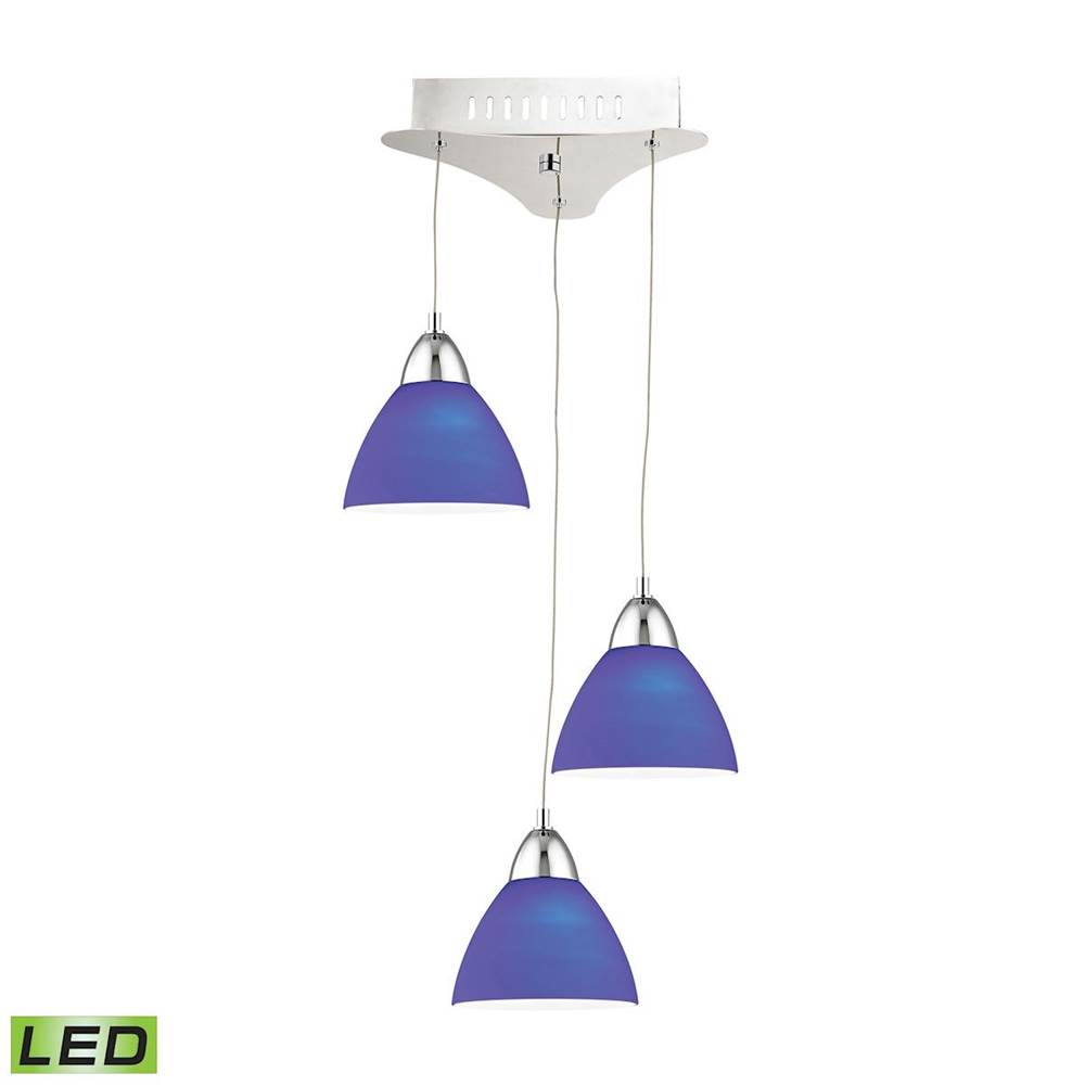 Elk Lighting Piatto Triple LED Pendant Complete With Blue Glass Shade and Holder