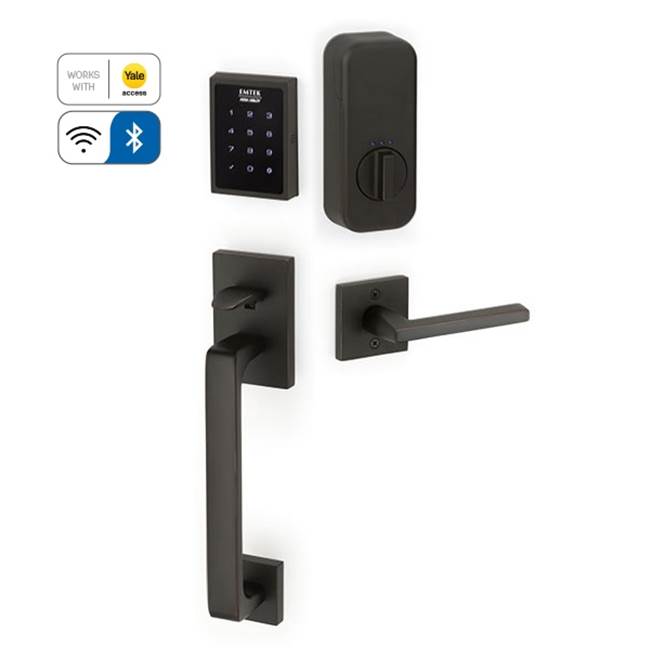 Emtek Electronic EMPowered Motorized Touchscreen Keypad Smart Lock Entry Set with Baden Grip - works with Yale Access, Hercules Lever, LH, US10B