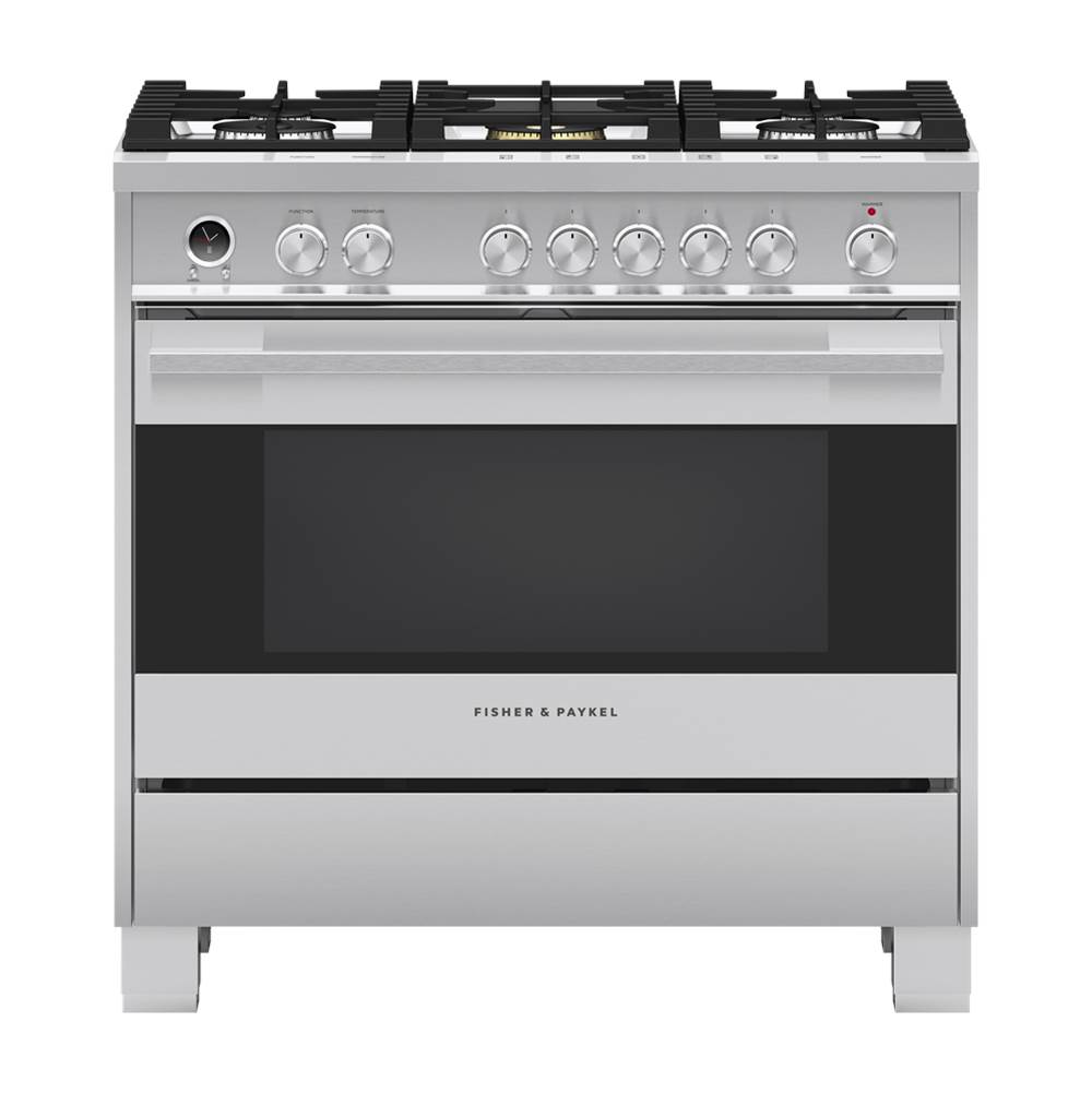 Fisher & Paykel 36'' Range, 5 Burners, Self-Cleaning, with Hob Rail