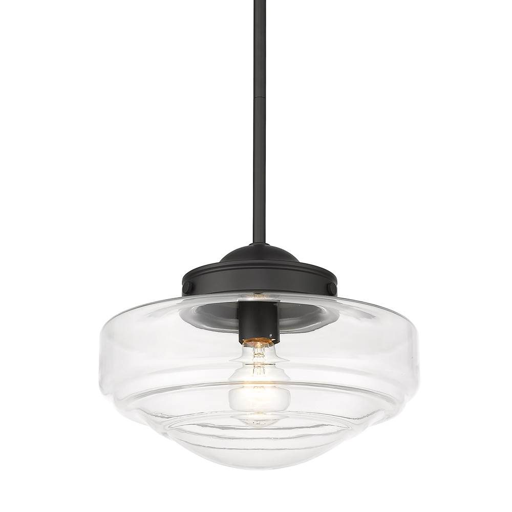 Golden Lighting Ingalls Medium Pendant in Matte Black with Clear Glass Shade