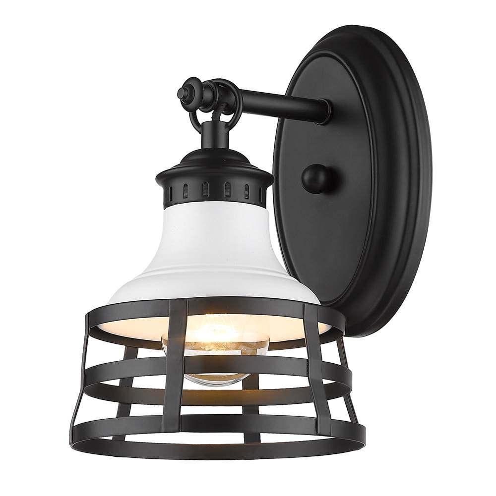 Golden Lighting Locklyn 1 Light Wall Sconce Vanity in Matte Black with Matte White Shades
