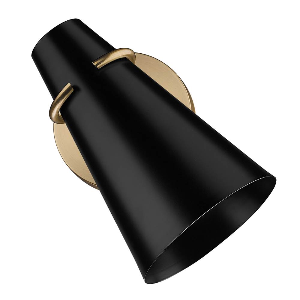 Golden Lighting Reeva 1 Light Wall Sconce in Modern Brass with Matte Black Shade