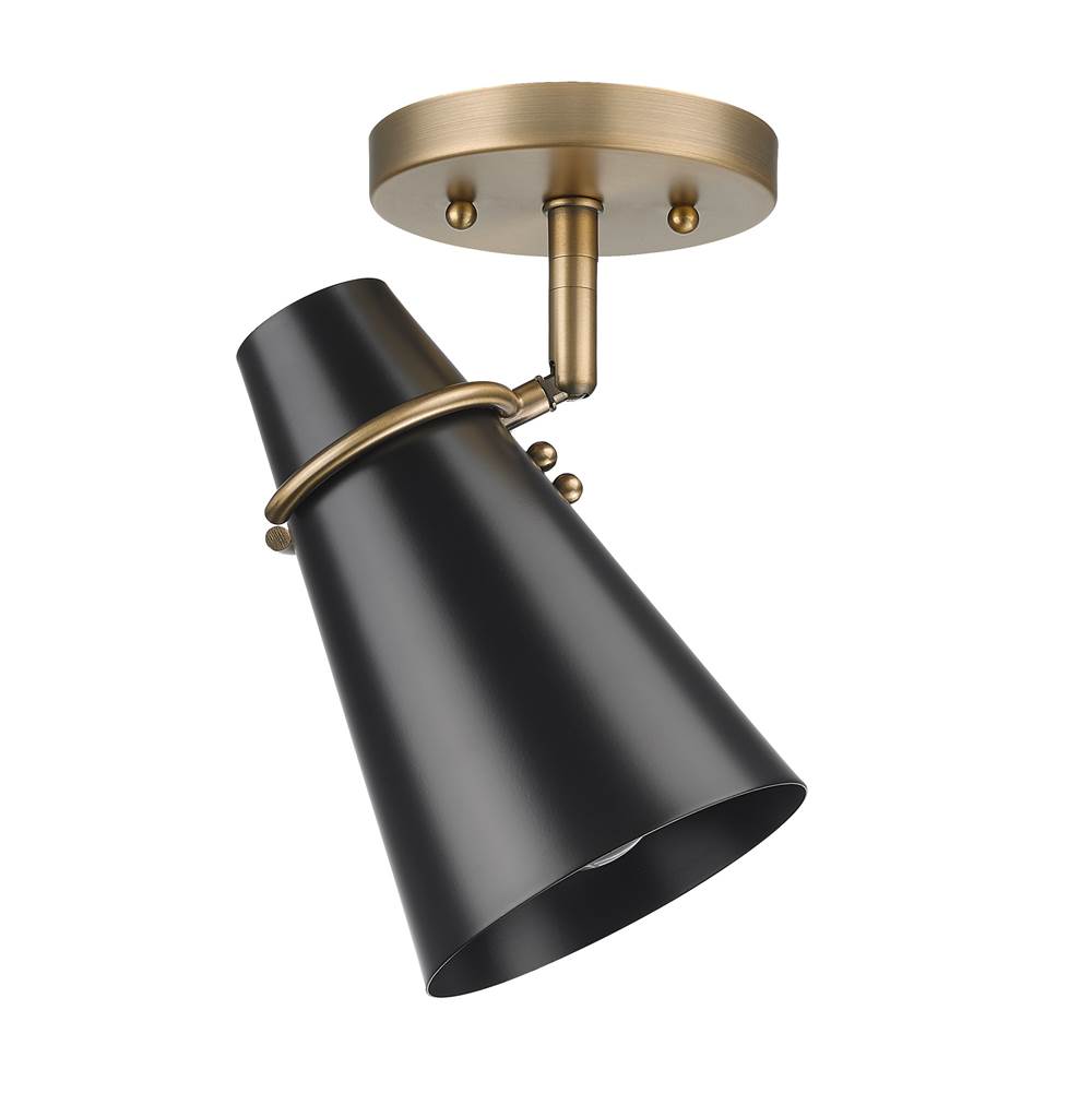 Golden Lighting Reeva Semi-Flush in Modern Brass with Matte Black Shade