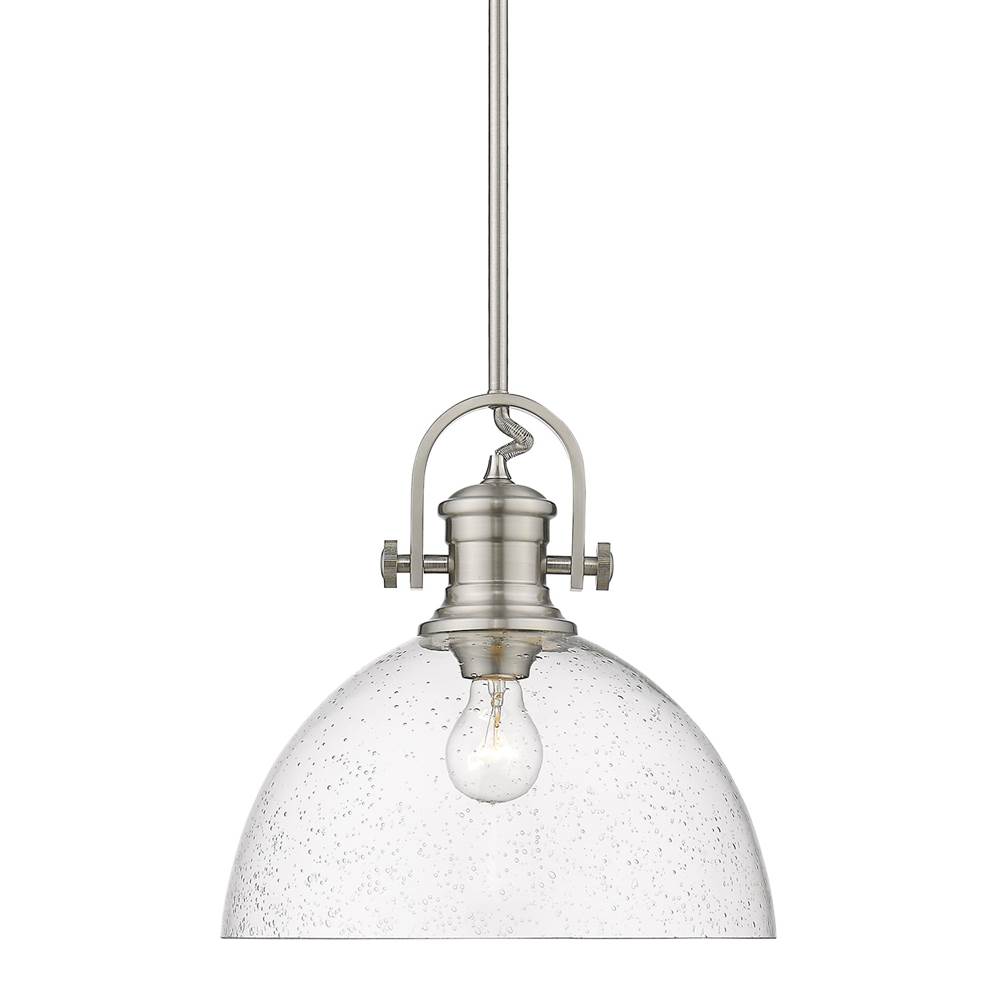 Golden Lighting Hines 1-Light Pendant in Pewter with Seeded Glass