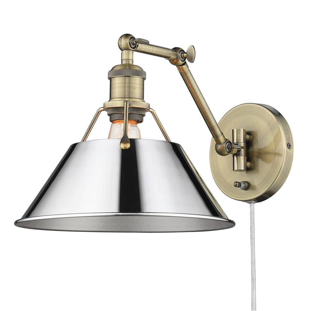 Golden Lighting Orwell AB Articulating 1 Light Wall Sconce with Chrome Shade