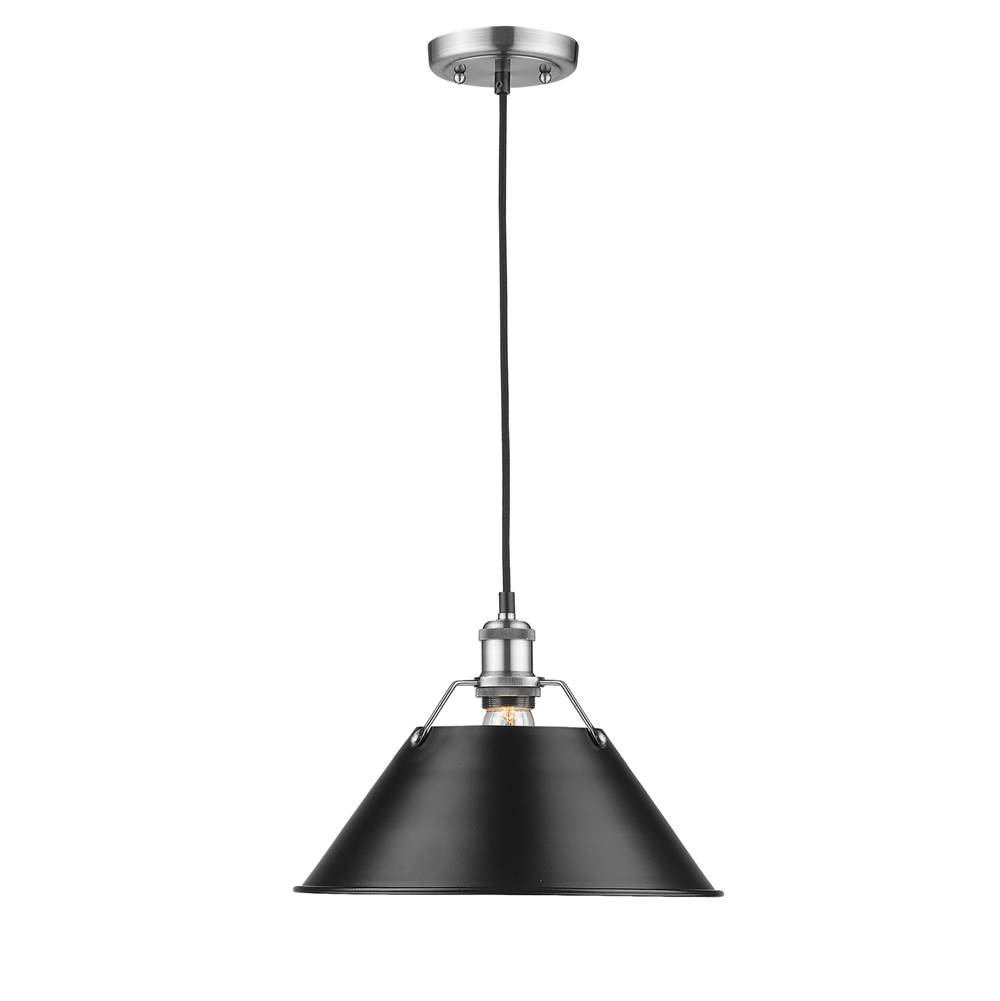 Golden Lighting Orwell PW 1 Light Pendant - 14'' in Pewter with Matte Black Shade