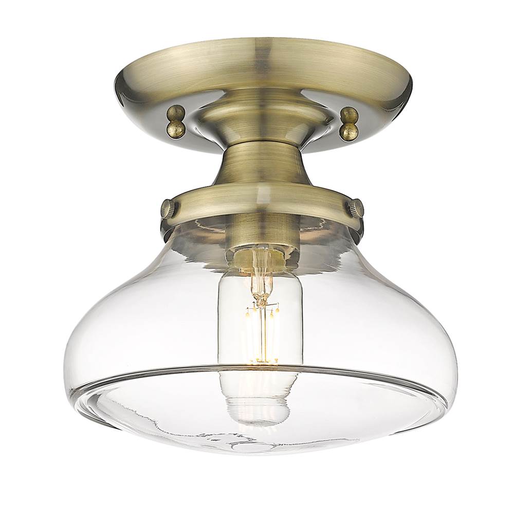 Golden Lighting Nash Semi-Flush in Aged Brass with Clear Glass