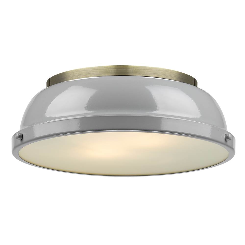 Golden Lighting Duncan 14'' Flush Mount in Aged Brass with a Gray Shade
