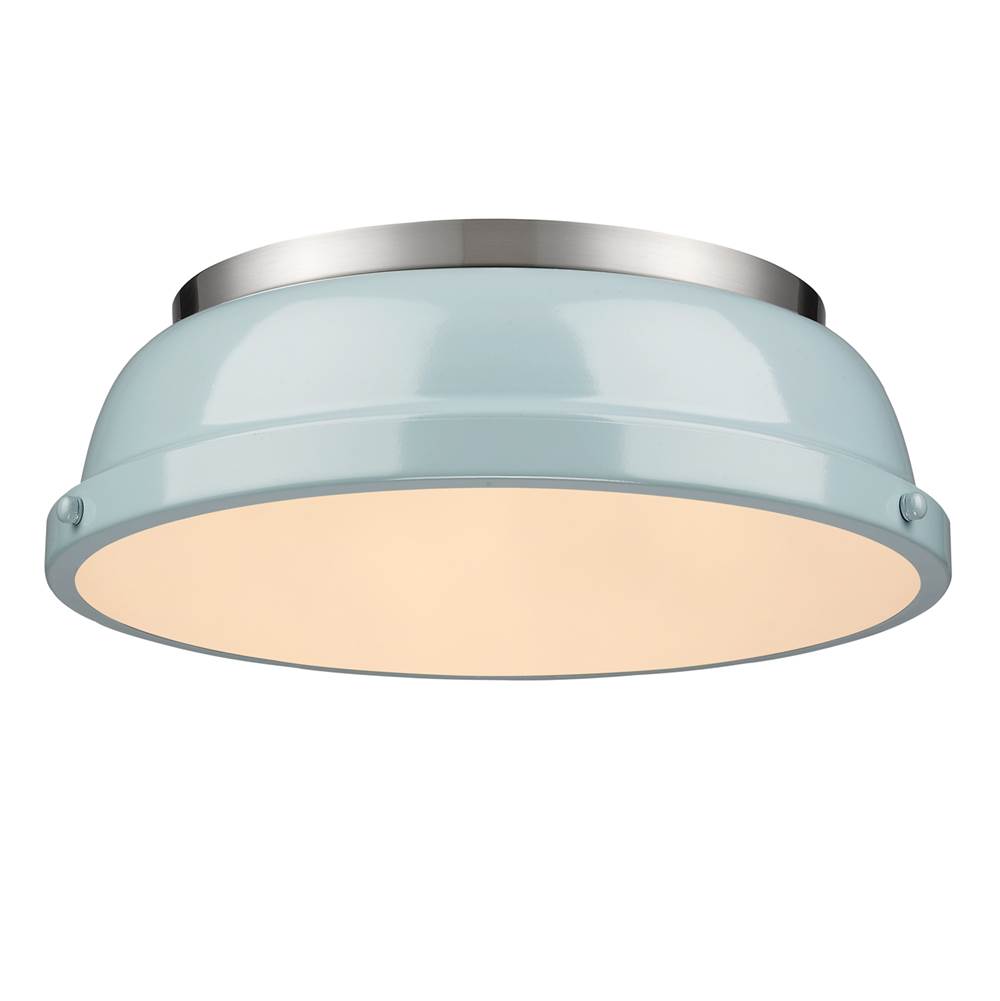 Golden Lighting Duncan 14'' Flush Mount in Pewter with a Seafoam Shade
