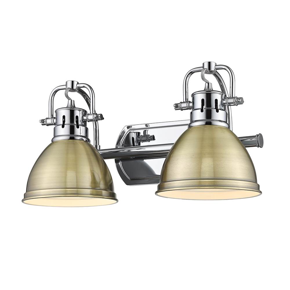 Golden Lighting Duncan 2 Light Bath Vanity in Chrome with Aged Brass Shades