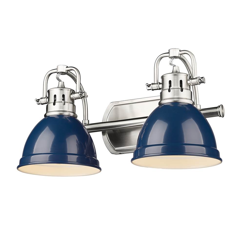Golden Lighting Duncan PW 2 Light Bath Vanity in Pewter with Navy Blue Shade Shade