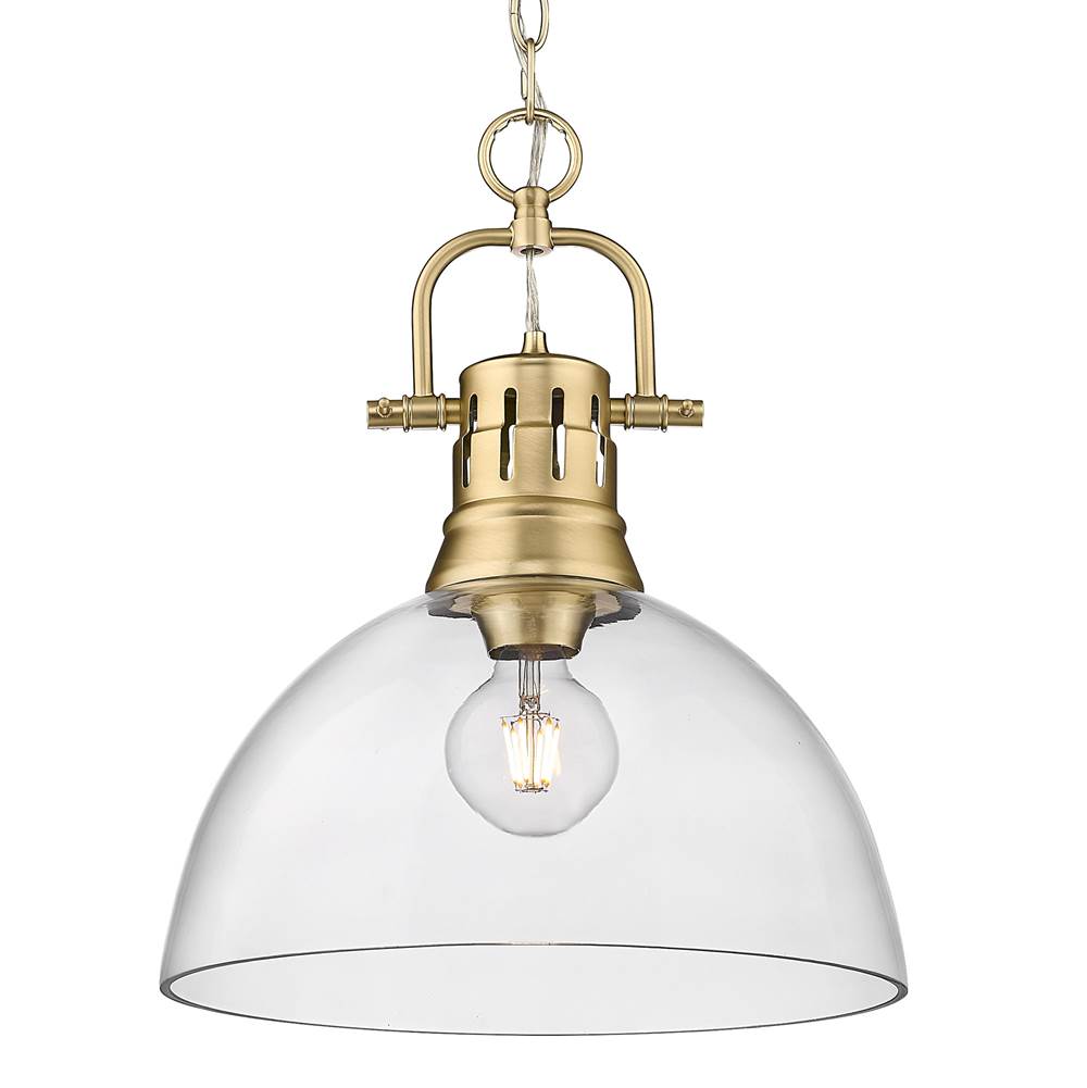 Golden Lighting Duncan BCB 1 Light Pendant with Chain in Brushed Champagne Bronze with Clear Glass Shade