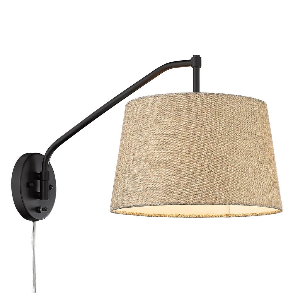 Golden Lighting Ryleigh Articulating Wall Sconce in Matte Black with Natural Sisal Shade